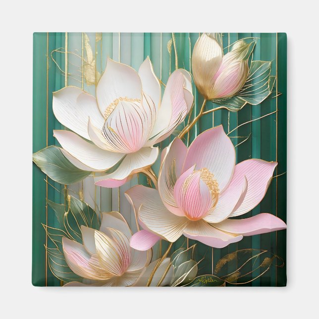 Blooming Wallpaper Japanese Magnolia Art Magnet (Front)