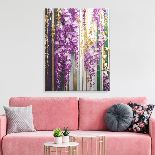 Blooming Wallpaper Violet Gold Wisteria Canvas Print (Insitu(LivingRoom))