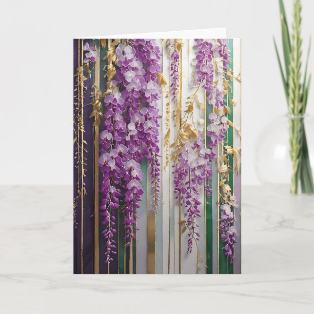 Blooming Wallpaper Violet Gold Wisteria Card (Front)
