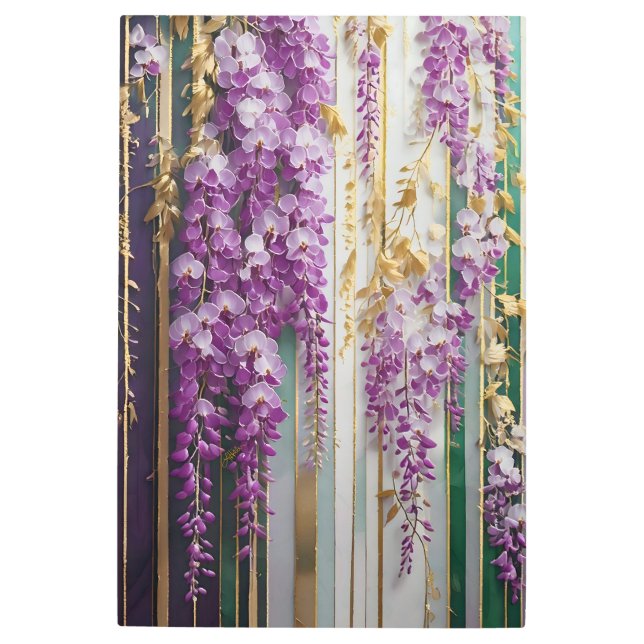 Blooming Wallpaper Violet Gold Wisteria Metal Print (Front)