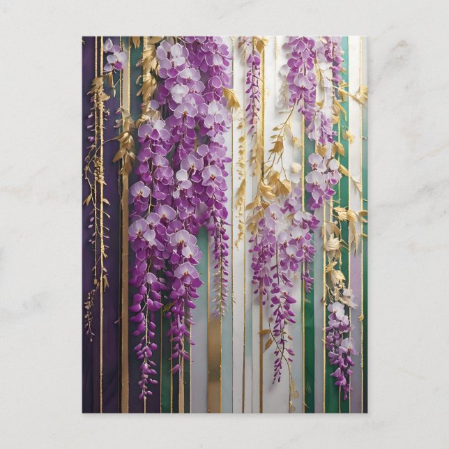 Blooming Wallpaper Violet Gold Wisteria Postcard (Front)