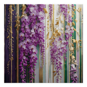 Blooming Wallpaper Violet Gold Wisteria Poster