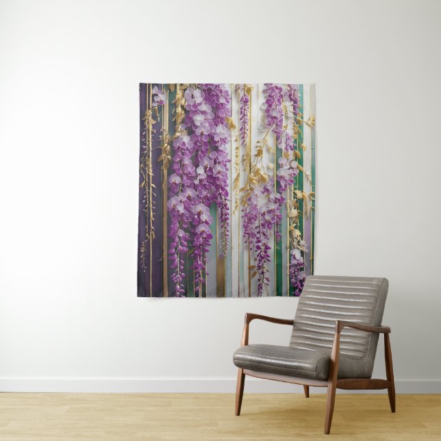 Blooming Wallpaper Violet Gold Wisteria Tapestry (In Situ)