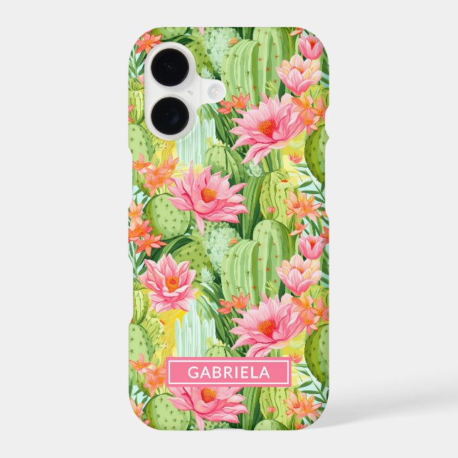 Blooming Watercolor Cacti Personalized Case-Mate iPhone Case (Back)