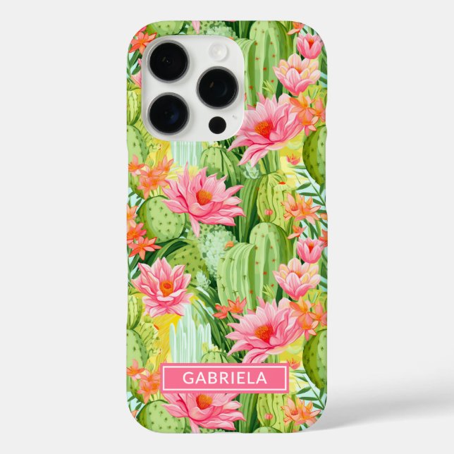 Blooming Watercolor Cacti Personalized Case-Mate iPhone Case (Back)