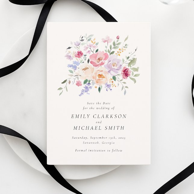 Blooming Watercolor Pastel Flowers Save the Date  Invitation (Creator Uploaded)
