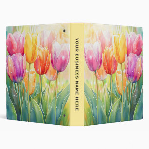 Blooming Watercolor Spring Tulip Garden 3 Ring Binder