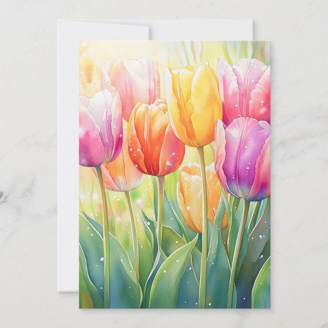 Blooming Watercolor Spring Tulip Garden Announcement (Front)