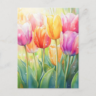 Blooming Watercolor Spring Tulip Garden Announcement Postcard