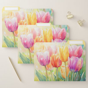 Blooming Watercolor Spring Tulip Garden File Folder