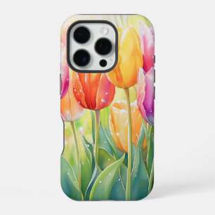 Blooming Watercolor Spring Tulip Garden iPhone 16 Pro Case