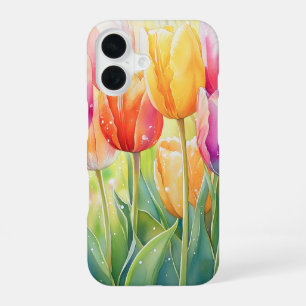 Blooming Watercolor Spring Tulip Garden iPhone 16 Case