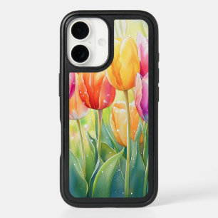 Blooming Watercolor Spring Tulip Garden iPhone 16 Case