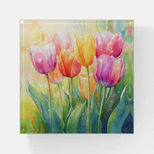 Blooming Watercolor Spring Tulip Garden Paperweight