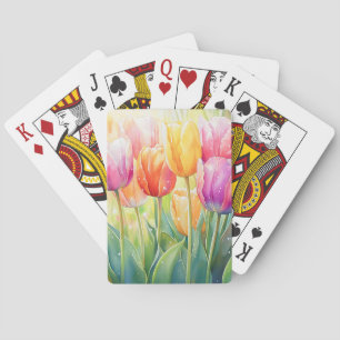 Blooming Watercolor Spring Tulip Garden Poker Cards