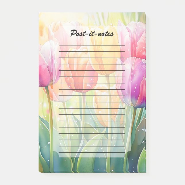 Blooming Watercolor Spring Tulip Garden Post-it Notes (Front)