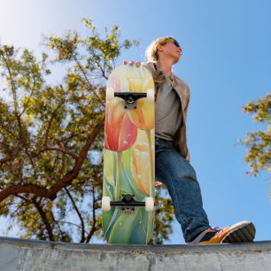 Blooming Watercolor Spring Tulip Garden Skateboard