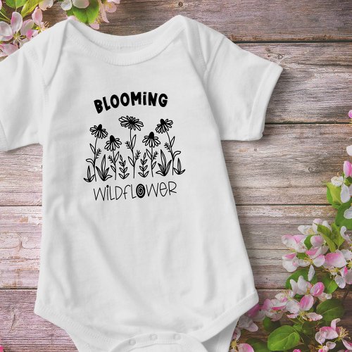 Blooming Wildflower Black White Matching Mommy Me Baby Bodysuit
