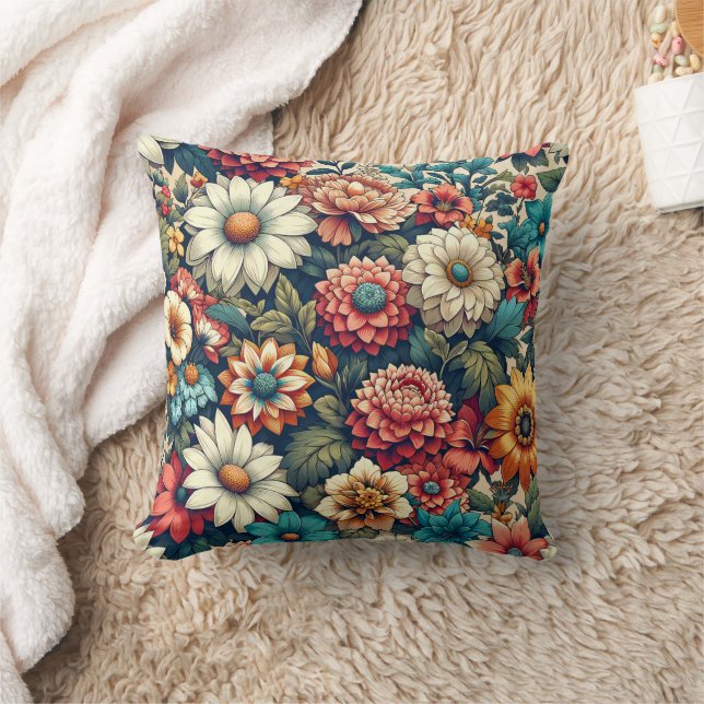 Blooming Wildflowers Throw Pillow (Blanket)