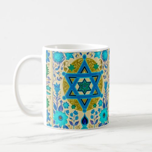 Blooming with Faith A Vibrant Star of David Coffee Mug