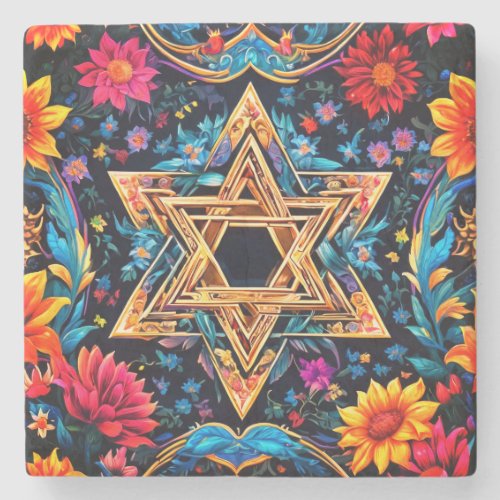 Blooming with Faith Vibrant Star of David Coaster