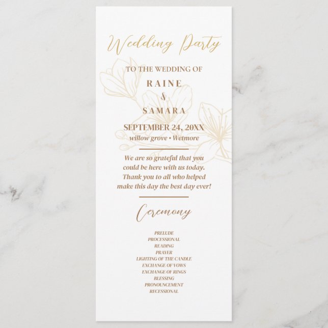 Blooming with Love: Minimalist Script Wedding  Program (Front)