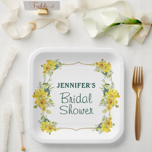 Blooming Yellow Floral Bridal Shower  Paper Plates