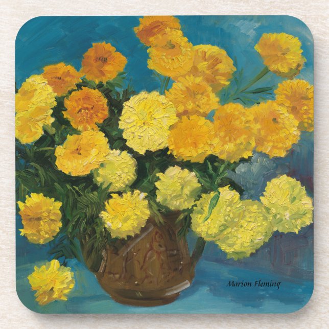 Blooming Yellow Marigolds Beverage Coaster (Front)