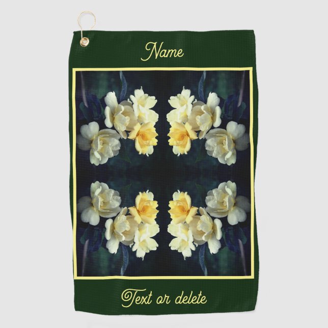 Blooming Yellow Roses Abstract Personalized Golf Towel (Front)