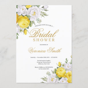 Blooming yellow white roses peony bridal shower invitation