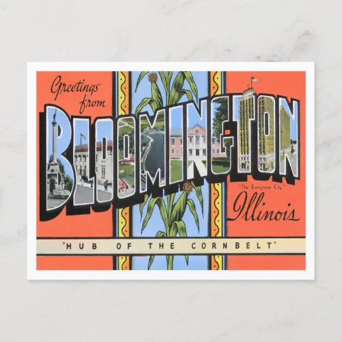 Bloomington Illinois Vintage Big Letters Postcard
