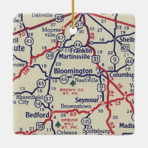 Bloomington IN 50s Map Ceramic Ornament