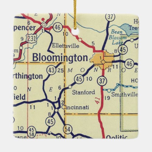 Bloomington IN Vintage Map Ceramic Ornament
