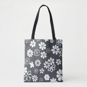 Blooms and Butterflies Gray and White Tote Bag
