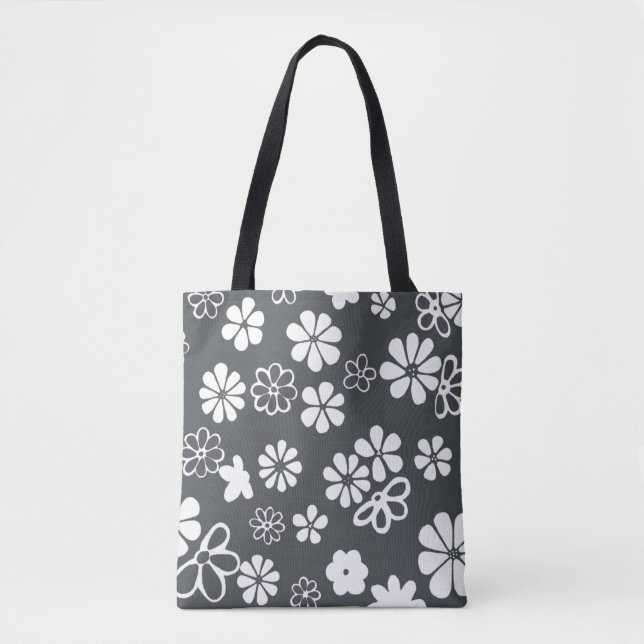 Blooms and Butterflies Gray and White  Tote Bag (Front)