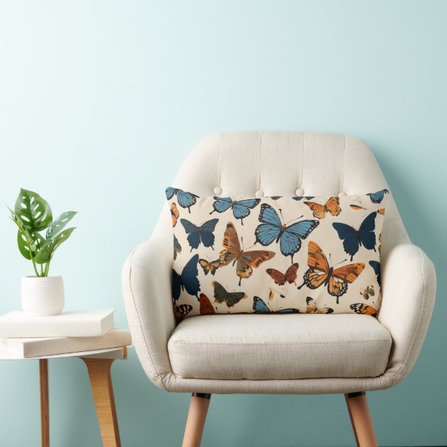 "Blooms and Butterflies: Nature-Inspired Elegance  Lumbar Pillow (Chair)