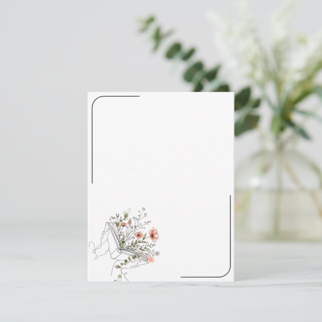 Blooms Book Botanical Line Art Note Card (Standing Front)