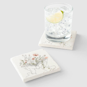 Blooms Book Botanical Line Art Stone Coaster