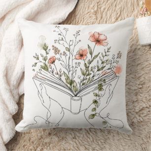 Blooms Book Botanical Line Art Throw Pillow