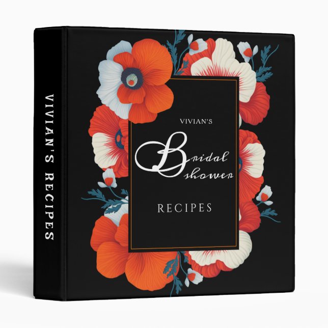 Blooms & Bubbly Bright Red Floral Bridal Shower 3 Ring Binder (Front/Spine)