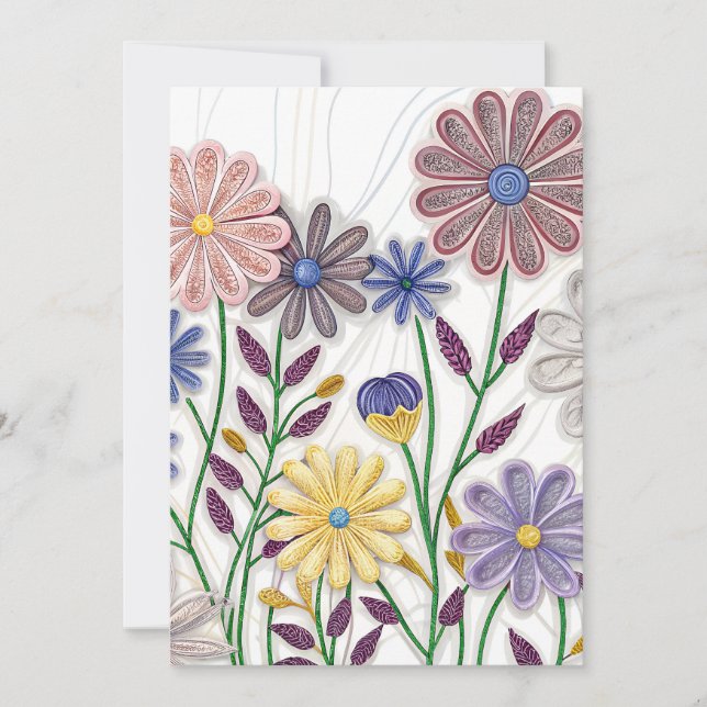 Blooms in Paper & Thread: 3D Quilled Wildflower Invitation (Front)