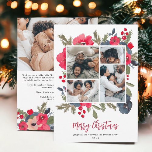 Blooms merry Christmas floral family 5 photos Holiday Card
