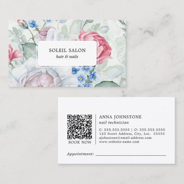 Blooms Nail Salon QR Code | Appointment Business Card (Front/Back)