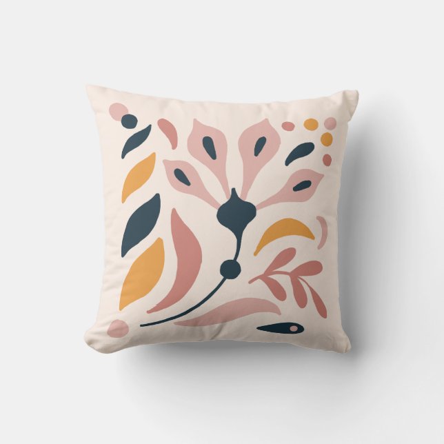 Blooms of Bliss: Floral Pink, Blue, and Yellow Cus Throw Pillow (Front)