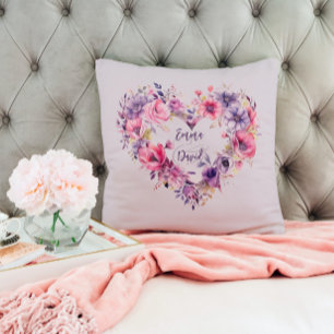Blooms of Love Custom Names Valentine's Day Throw Pillow