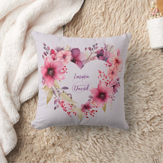 Blooms of Love | Custom Names | Valentine's Day Throw Pillow (Blanket)