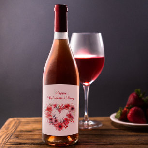 Blooms of Love Floral Happy Valentine's Day Wine Label