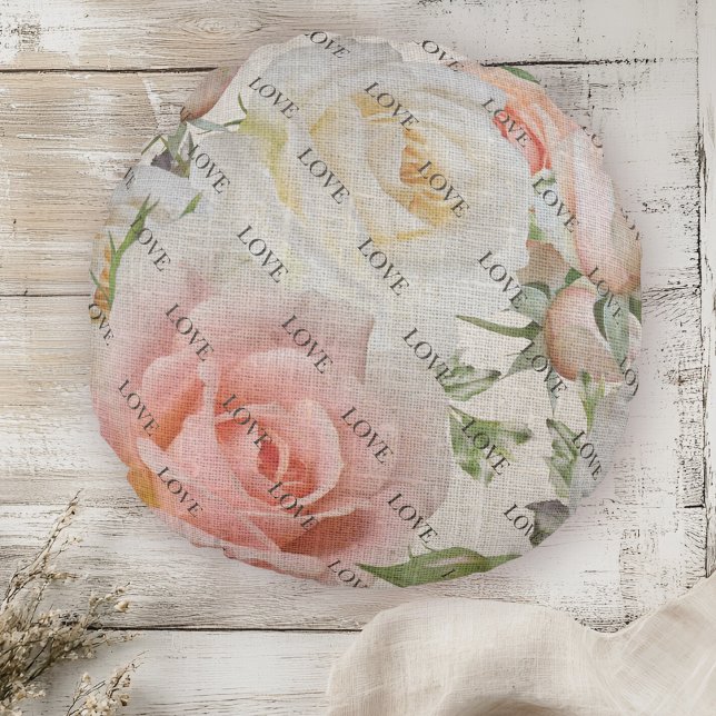 Blooms of Love: Pink and White Roses On Linen Round Pillow (Creator Uploaded)