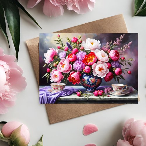 Blooms of Peonies Oriental Bouquet Mothers Day Card