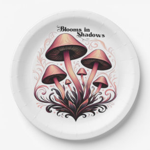 Blooms Shadows - Whimsigoth Mushroom Art Pastel Go Paper Plates